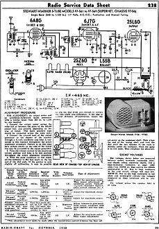 Stewart-Warner 5-Tube Models 97-561 to 97-569 (Superhet. Chassis 97-56) Radio Service Data Sheet, October 1938 Radio Craft - RF Cafe