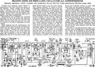 Belmont Model 578 Series A 530-1,720 kc.) 5-Tube A.D. Superheterodyne Radio Service Data Sheet, March 1936 Radio-Craft - RF Cafe