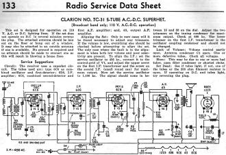Clarion No. TC-31 5-Tube A.C.-D.C. Superhet. Radio Service Data Sheet, March 1935 Radio-Craft - RF Cafe