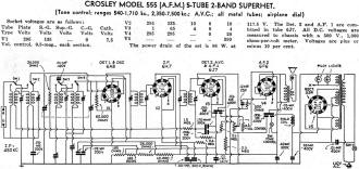 Crosley Model 555 (A.F.M. 5-Tube 2-Band Superhet. Radio Service Data Sheet, March 1936 Radio-Craft - RF Cafe