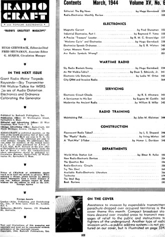 March 1944 Radio Craft Table of Contents - RF Cafe
