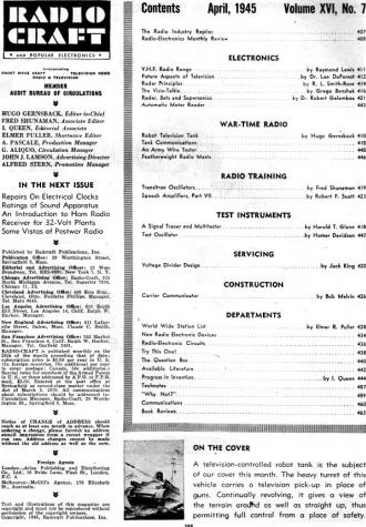 April 1945 Radio Craft Table of Contents - RF Cafe
