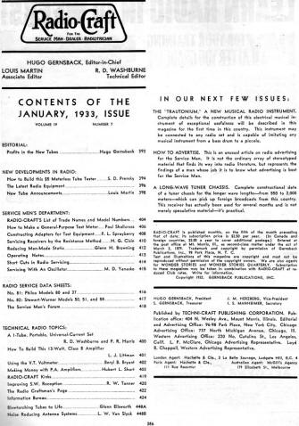 January 1933 Radio Craft Table of Contents - RF Cafe
