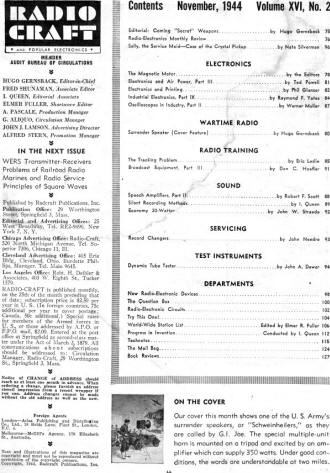 November 1944 Radio Craft Table of Contents - RF Cafe