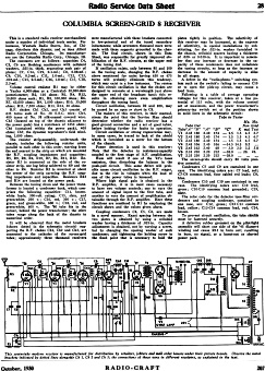 Columbia Screen-Grid 8 Receiver Radio Service Data Sheet, October 1930 Radio-Craft - RF Cafe