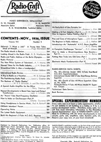 November 1936 Radio Craft Table of Contents - RF Cafe