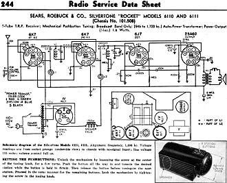 Sears, Roebuck & Co., Silvertone "Rocket" Models 6110 and 6111 Radio Service Data Sheet, January 1939 Radio-Craft - RF Cafe
