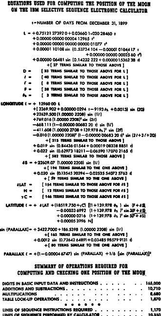 Equations used for computing the position of the moon on the IBM Selective Sequence Electronic Calculator - RF Cafe