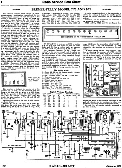 Bremer-Tully Model 7-70 and 7-71 Radio Service Data Sheet, January 1930 Radio-Craft - RF Cafe