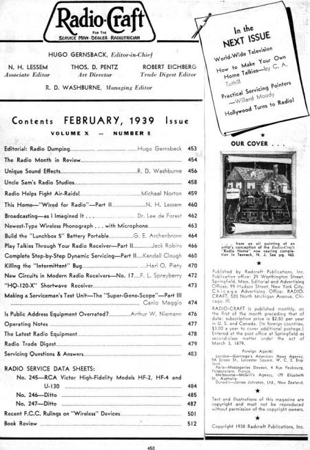 February 1939 Radio Craft Table of Contents - RF Cafe