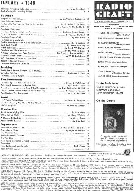 January 1948 Radio Craft Table of Contents - RF Cafe
