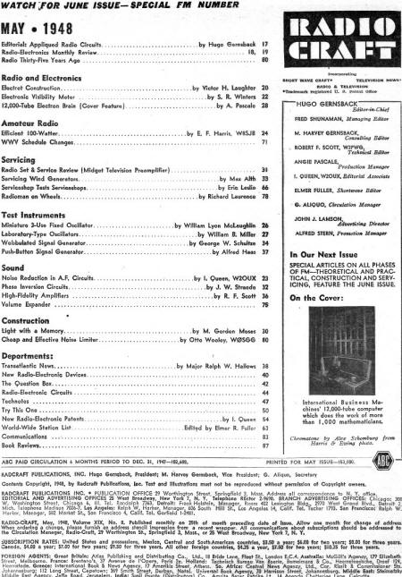May 1948 Radio Craft Table of Contents - RF Cafe