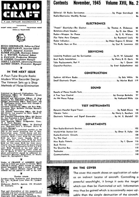 November 1945 Radio Craft Table of Contents - RF Cafe
