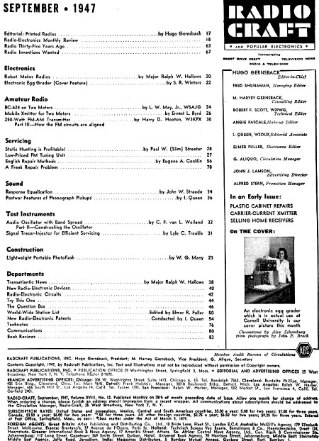 September 1947 Radio Craft Table of Contents - RF Cafe