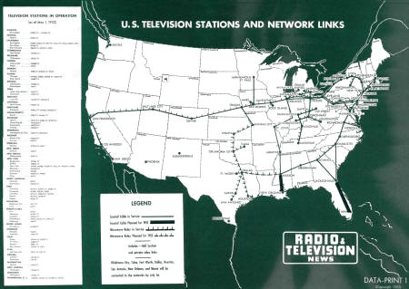 U.S. Television Stations and Network Links Map, May 1952 Radio & Television News - RF Cafe