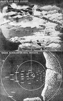 Bomber equipped with radar bombsight flying above the Normandy coast - RF Cafe