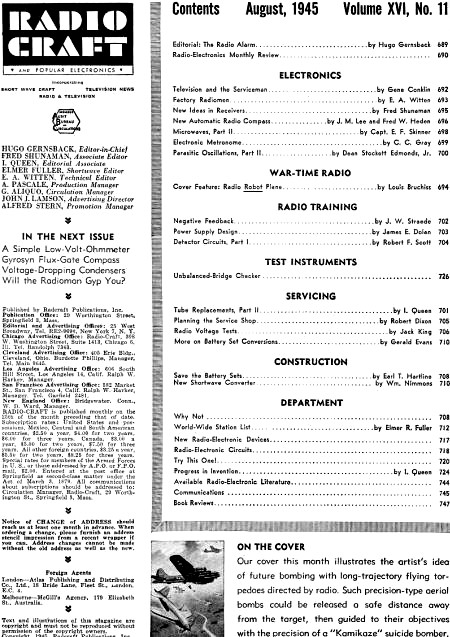 August 1945 Radio Craft Table of Contents - RF Cafe