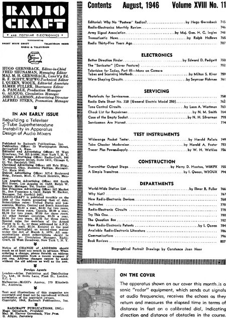 August 1946 Radio Craft Table of Contents - RF Cafe