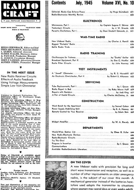 July 1945 Radio Craft Table of Contents - RF Cafe