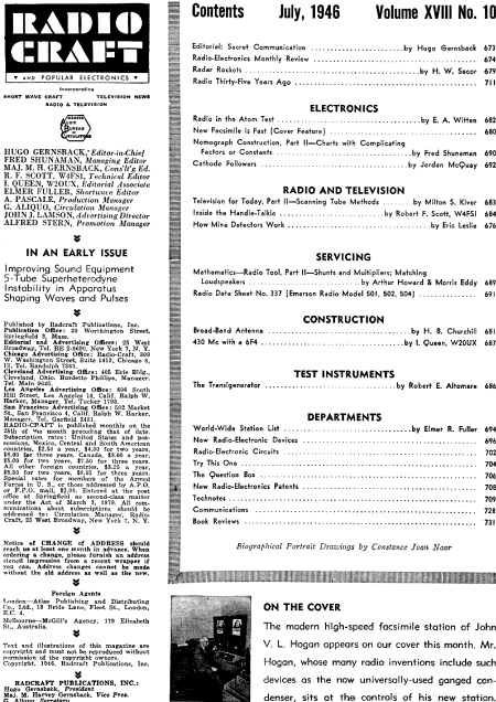 July 1946 Radio Craft Table of Contents - RF Cafe