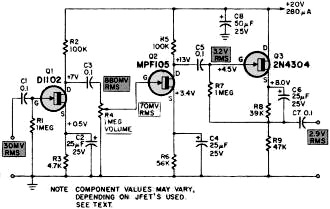 Circuit for a JFET mike (microphone) preamp - RF Cafe