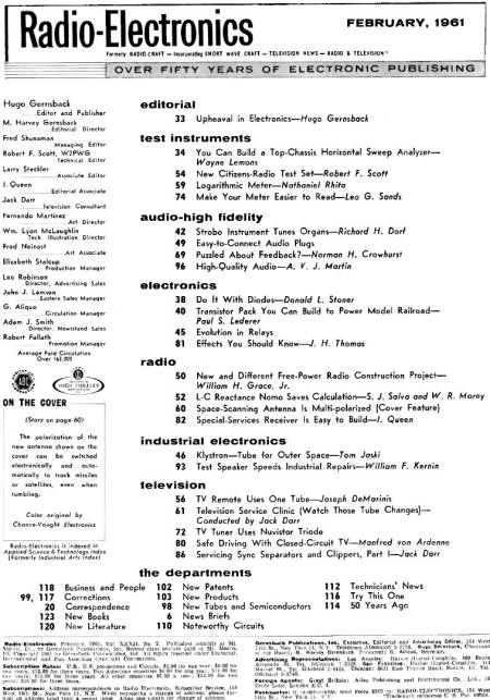 February 1961 Radio-Electronics Table of Contents - RF Cafe
