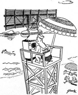 Electronics-themed comic of lifeguard with a radar set - RF Cafe