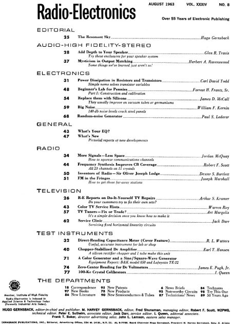 August 1963 Radio-Electronics Table of Contents - RF Cafe