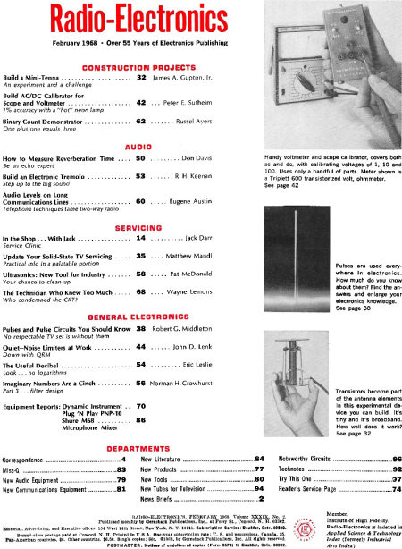 February 1968 Radio-Electronics Table of Contents - RF Cafe