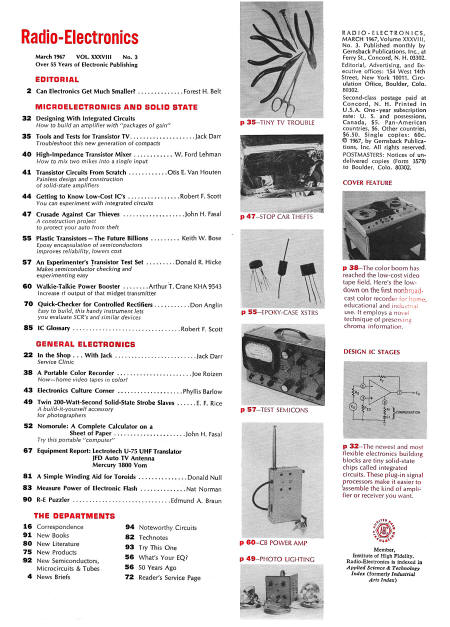 March 1967 Radio-Electronics Table of Contents - RF Cafe