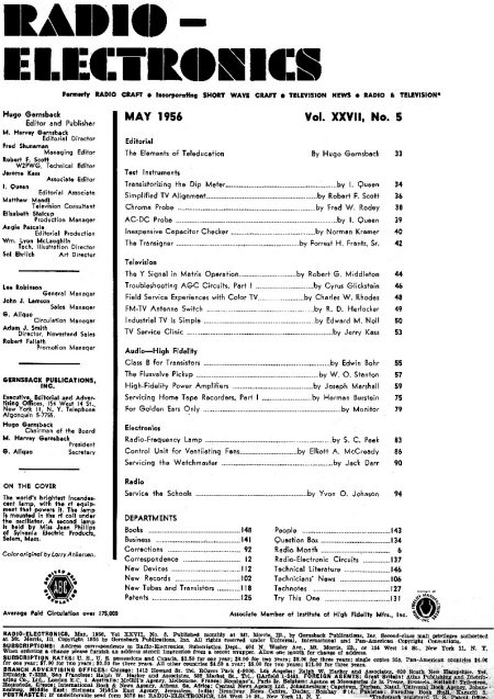May 1956  Radio-Electronics Table of Contents - RF Cafe