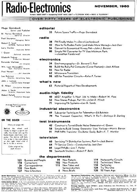 November 1960 Radio-Electronics Table of Contents - RF Cafe
