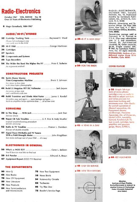 October 1967 Radio-Electronics Table of Contents - RF Cafe