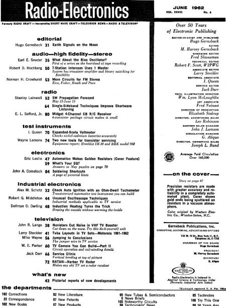 June 1962 Radio-Electronics Table of Contents - RF Cafe