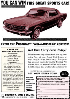Howard W. Sams & Co., Inc. Photofact "Win-a-Mustang" Contest, December 1964 Radio-Electronics - RF Cafe