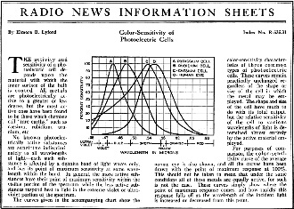 Radio News Information Sheets, Color Sensitivity of Photoelectric Cells - RF Cafe