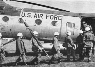 CAP cadet ground rescue team boards Eighteenth Air Force "Vertol" (H-21) helicopter - RF Cafe