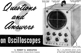 A wide-band service oscilloscope, suitable for monochrome and color, with some control functions marked - RF Cafe