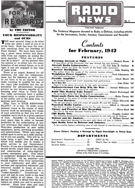 February 1942 Radio News Table of Contents - RF Cafe