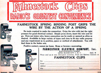 Fahnestock Clips Ad, August 1947 Radio News - RF Cafe