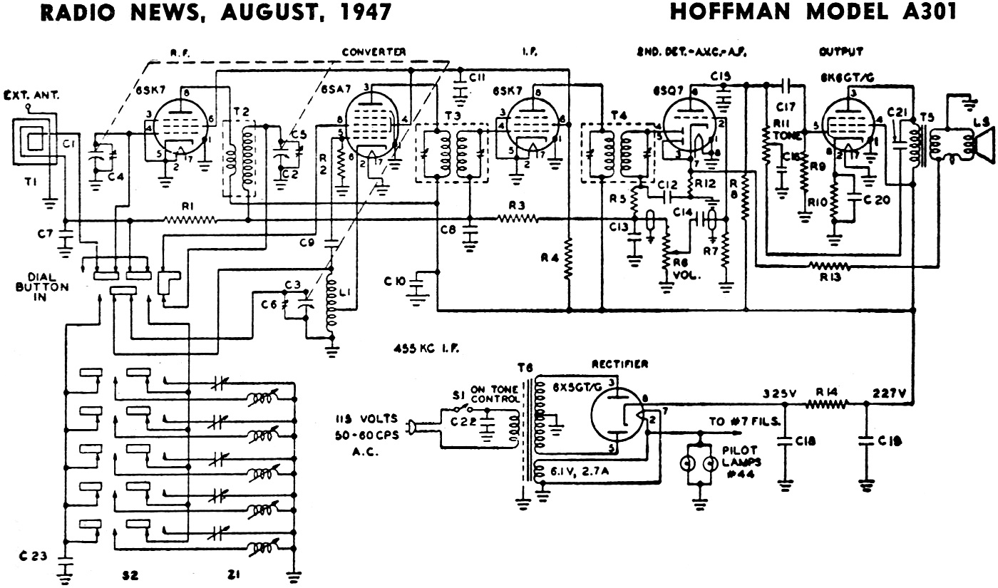Hoffman Model A301 Schematic  U0026 Parts List  August 1947