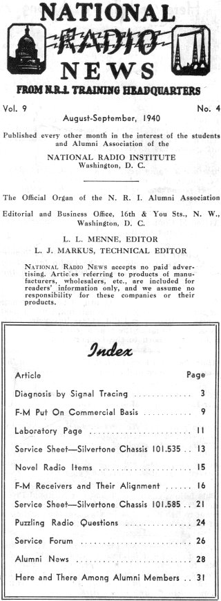 August/September 1940 National Radio News Table of Contents - RF Cafe