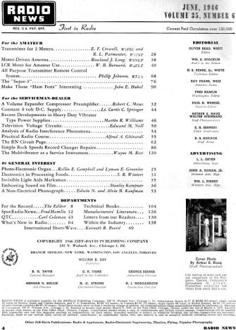 June 1947 Radio News Table of Contents - RF Cafe