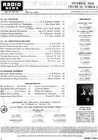 November 1946 Radio News Table of Contents - RF Cafe