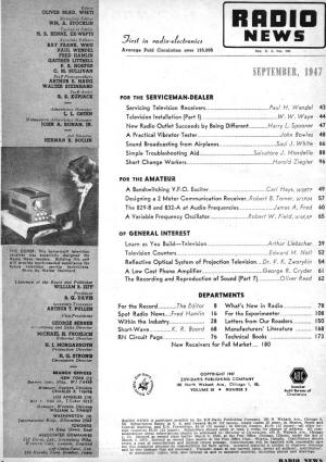 September 1947 Radio News Table of Contents - RF Cafe