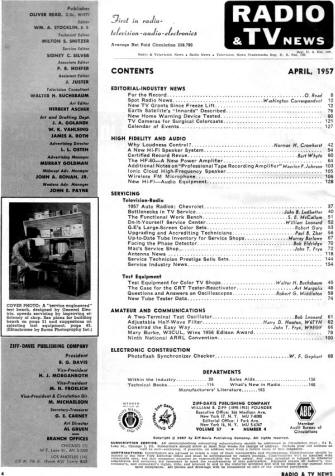 April 1957 Radio News Table of Contents - RF Cafe