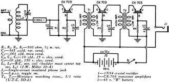 Complete circuit diagram and parts list for the crystal-transistor receiver - RF Cafe