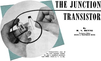 Comparative size of the new junction transistor and a standard miniature type 6AK5 - RF Cafe