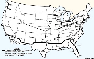 Map shows existing and proposed routes of coaxial cables - RF Cafe
