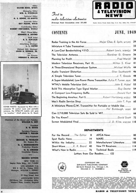 June 1949 Radio & TV News Table of Contents - RF Cafe